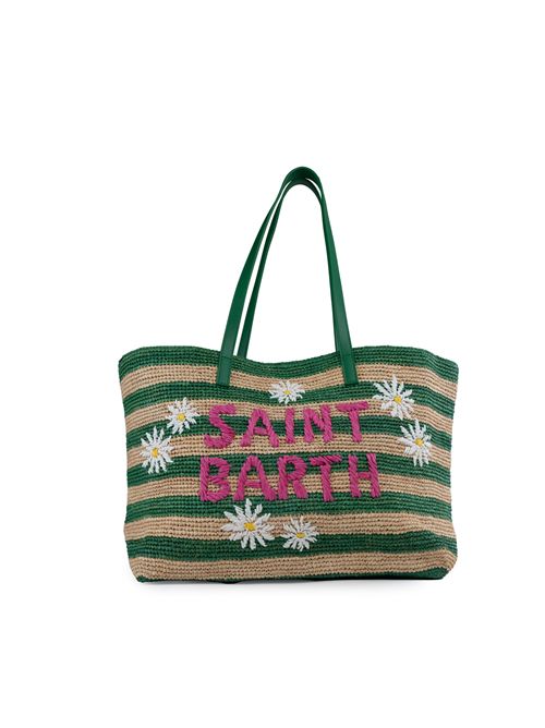 Borsa Raffia City Stripes Verde Mc2 Saint Barth | RAFFIA CITY01323H STRIPES 57 DAISY EMB